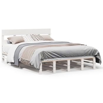 Cama De Matrimonio | Cama De Adulto | Estructura De Cama Sin Colchón Madera Maciza Blanca 120x190 Cm
