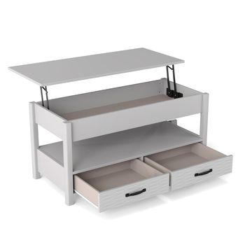Costway Mesa de Centro Elevable con Almacenamiento Compartimento Oculto Estante Abierto y 2 Cajones para Sala de Estar Gris