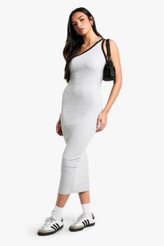 Vestido Midaxi Con Un Hombro Descubierto Y Unión En Contraste, Gris