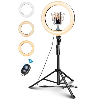 ELEGIANT EGL-06S Anillo de Luz LED de 10 pulgadas con 3 Modos de Iluminación Ajuste de Brillo Trípode Soporte para Selfi