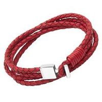 pulsera de cuero rojo cierre de acero inoxidable grabado