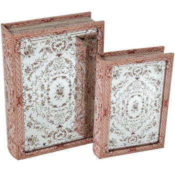 Set 2 Cajas Libro Natural, Verde Y Rojo