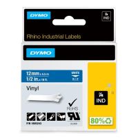 etiquetas vinilo autoadhesivas dymo rhino 12 mm x 55 m blanco sobre azul