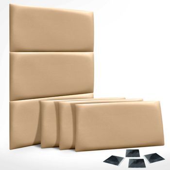 Dhome Juego De 6 Paneles Tapizados De Polipiel Premium Pack Autoadhesivos Para Pared Acústicos Absorbentes Protección (champán, 60x40cm, X6)
