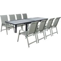 mesa y sillas de jardin lagos de aluminio extensible - 140280 x 90 x 76 cm - asientos 8 - gris claro