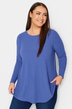 Yours Camiseta Azul Canalé Con Vuelo , Mujer Curvy Y Tallas Grandes, Yours