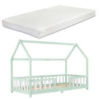 cama para ninos sisimiut forma de casa pino colchon 90x200 cm verde encasaneuhaus