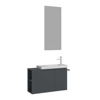Conjunto De Mueble Con Lavabo Y Espejo (2 Piezas)  - 80 X 22 X 45 Cm - Antracita Mate