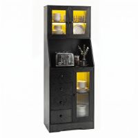 costway armario alto de comedor con luces led rgb cajones amplios y puertas de cristal gran almacenamiento 60 x 40 x 163 cm para cocina negro