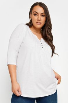 Yours For Good Top Algodón Blanco Cuello Panadero, Mujer Curvy Y Tallas Grandes, Yours For Good