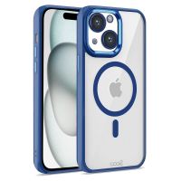 cool funda magnetica transparente con borde azul marino para iphone 15