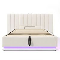 cama con canape tapizada en simil piel 160200cm con led y carga con somier de laminas blanco