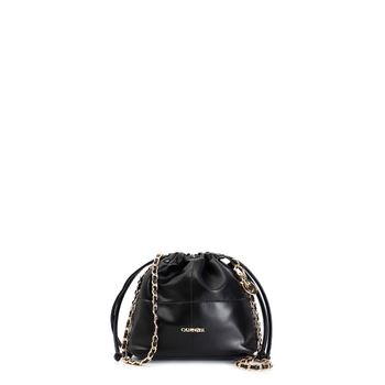 minibolso con cierre de cordón y bandolera de cadena con elegantes hilos black