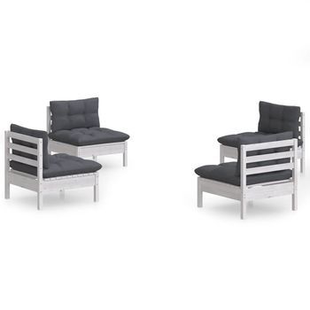 Muebles De Jardín 4 Uds | Mesa Y Sillas Con Cojines Antracita Madera De Pino