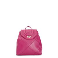 mochila acolchada con estampado de rombos y solapa acolchada hot pink