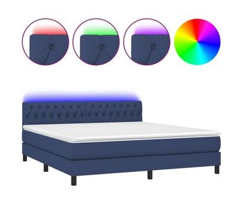 Cama box spring colchón y luces led tela azul 180x200 cm diseño de botones
