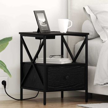 Mesita De Noche - Mueble Para Dormitorio - Madera De Ingeniería - Roble Negro (41.5x40.5x55cm)