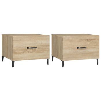 2 Uds Mesas De Café - Mesas De Centro Con Patas De Metal Roble Sonoma 50x50x40cm