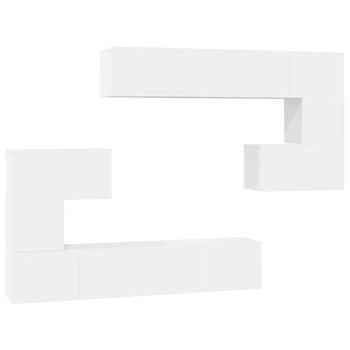 Set De Mueble Para Tv De 8 Uds | Mueble De Salón | Gabinete De Tv Madera De Ingeniería Blanco