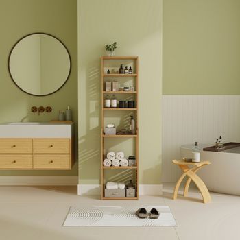 Mueble Columna De Baño Forssa De 7 Niveles Bambú 165 X 42 X 28 Cm Natural [en.casa]