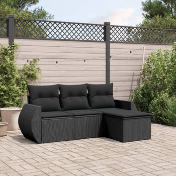 Conjunto De Sofás Jardín 4 Uds | Mueble Jardin Mesa Y Sillas Con Cojines Ratán Sintético Negro Cfw952504