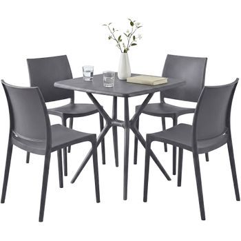 Conjunto De Muebles De Jardín Amino Con 4 Sillas Plástico Gris Oscuro 156x156x81 Cm Clp