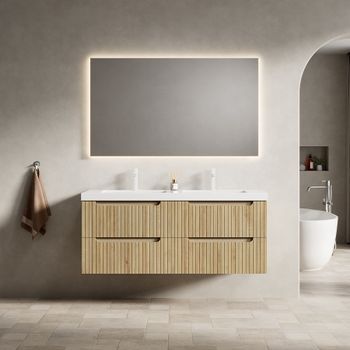 Mueble De Baño - Suspendido - Contrachapado Y Resina - Roble Blanco (120x46x53cm)