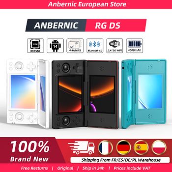Consola de Juegos Portátil Plegable Anbernic RG DS RK3568, Sistema Android 14, Joystick para Dos Jugadores, Pantalla Dual Superior e Inferior de 4 Pulgadas, Pantalla Táctil Completa OCA, 4000mAh, 3 +