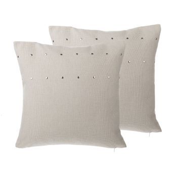 Conjunto De Cojines Decorativos De Lino Beige Tachonado 45 X 45 Cm Remaches Decoración Moderna Minimalista Gaura