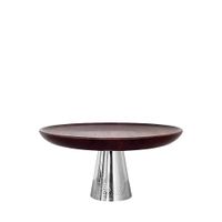 plato para tarta de madera sobre pie de metal plateado 30x30x145 cm