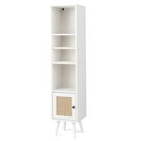 costway gabinete de almacenamiento de ratan armario delgado independiente con puerta estante ajustable para sala de estar 295 x 295 x 137 cm blanco