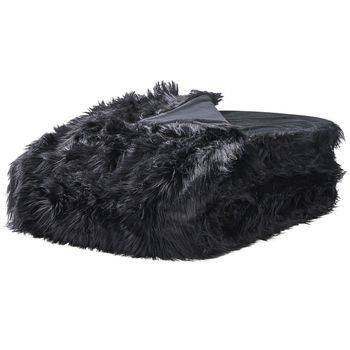 Manta De Acrílico Negro 200 X 220 Cm Poliéster Pelo Largo Dormitorio Delice