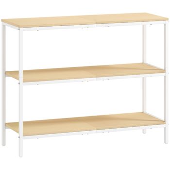 HOMCOM Consola de Recibidor con 3 Estantes Abiertos y Patas de Metal para Pasillo Entrada Salón Dormitorio Natural y Blanco