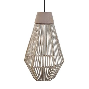 Lámpara de suspensión  metal y madera natural pantalla hilo natural