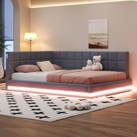 canape-lit acolchado multifuncional con led usb y somier de lamas lino gris 160 x 200 cm