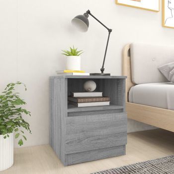 Pack 2 Uds Mesitas Noche | Mesa Auxiliar | Mesilla Madera Ingeniería Gris Sonoma 40x40x50 Cm Cfw85005