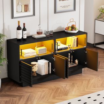 Aparador - Mueble Para Salón - Tablero De Partículas Y Vidrio - Negro (130x35x68cm)