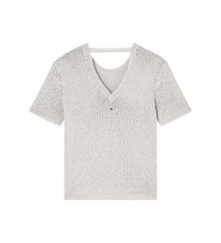 A|X Armani Exchange para mujer. XW001895AF21577O1004 Jersey perforada con hilo de lúrex beige (S), Casual, Algodón, Manga corta