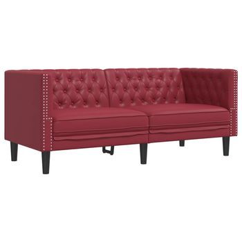 Sofá Chesterfield De 2 Plazas | Sofá De Descanso Cuero Artificial Rojo Tinto