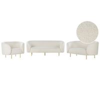 conjunto de sala de estar 6 plazas de poliester blanco dorado boucle patas loen
