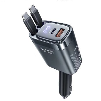 Toocki C42 105W cargador adaptador de coche de pantalla digital 4-en-1 con 2 cables integrados Type-C + 1 USB-A + 1 USB-