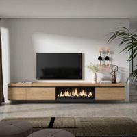 mueble tv efecto madera roble 317x35x45cm chimenea efecto fuego
