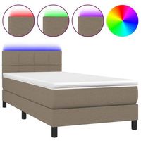 cama individual  cama para adultos  cama box spring colchon y luces led tela gris taupe 90x190 cm