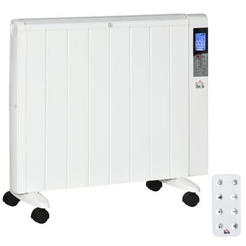 HOMCOM Calefactor Eléctrico con Ruedas, 9 Modos Preinstalados, Posibilidad de Montaje en Pared, 5-35°C, Blanco, 75 x 7,5 x 58,5 cm