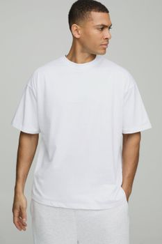Camiseta Básica Oversize Con Cuello De Caja, Blanco