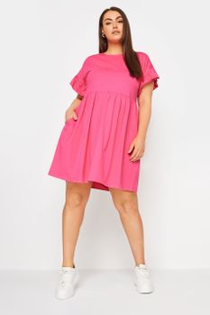 Yours Vestido Mini Rosa En Algodón, Mujer Curvy Y Tallas Grandes, Yours
