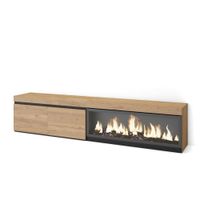 mueble tv efecto madera roble 208x35x45cm chimenea efecto fuego