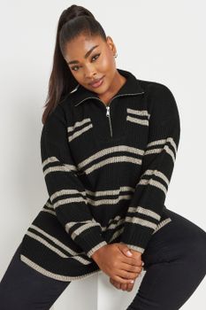 Yours Jersey De Punto Negro De Rayas Con Cremallera, Mujer Curvy Y Tallas Grandes, Yours