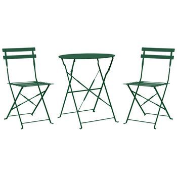 Conjunto De Balcón 3 Piezas Mesa Redonda Sillas De Acero Exterior Verde Oscuro Fiori