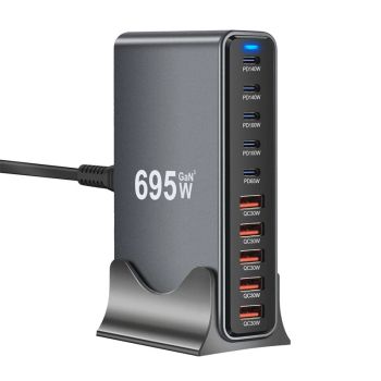 [GaN Tech] Bakeey YMX-695W 695W Cargador USB PD de 10 puertos 5USB-A+5USB-C PD QC Carga rápida Estación de carga de escr
